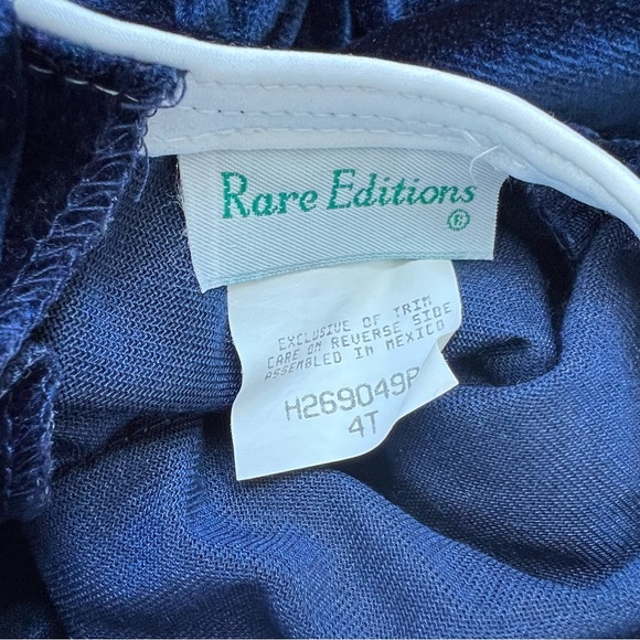 VTG rare editions navy bluee velvet formal party dress white lace toddler girl 3 - Picture 5 of 5